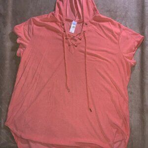 Time and Tru Women 2xl Coral Terry Cloth Tie Tunic Swim Cover Up Hooded Top‎ (Q)